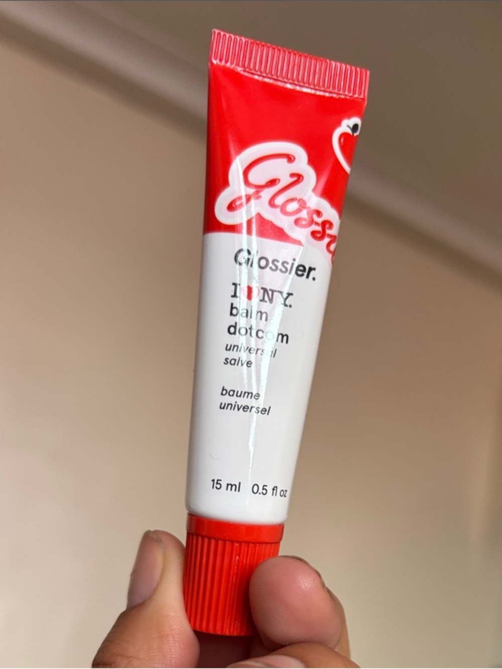 Glossier Red and White Universal Balm Tube